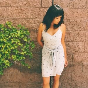 Striped Waist Front Tie Shift Dress